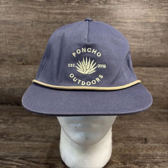 Poncho Outdoors Hat Cap Snap Back Blue Embroidered Logo Rope Mens Outdoor - Picture 1 of 7